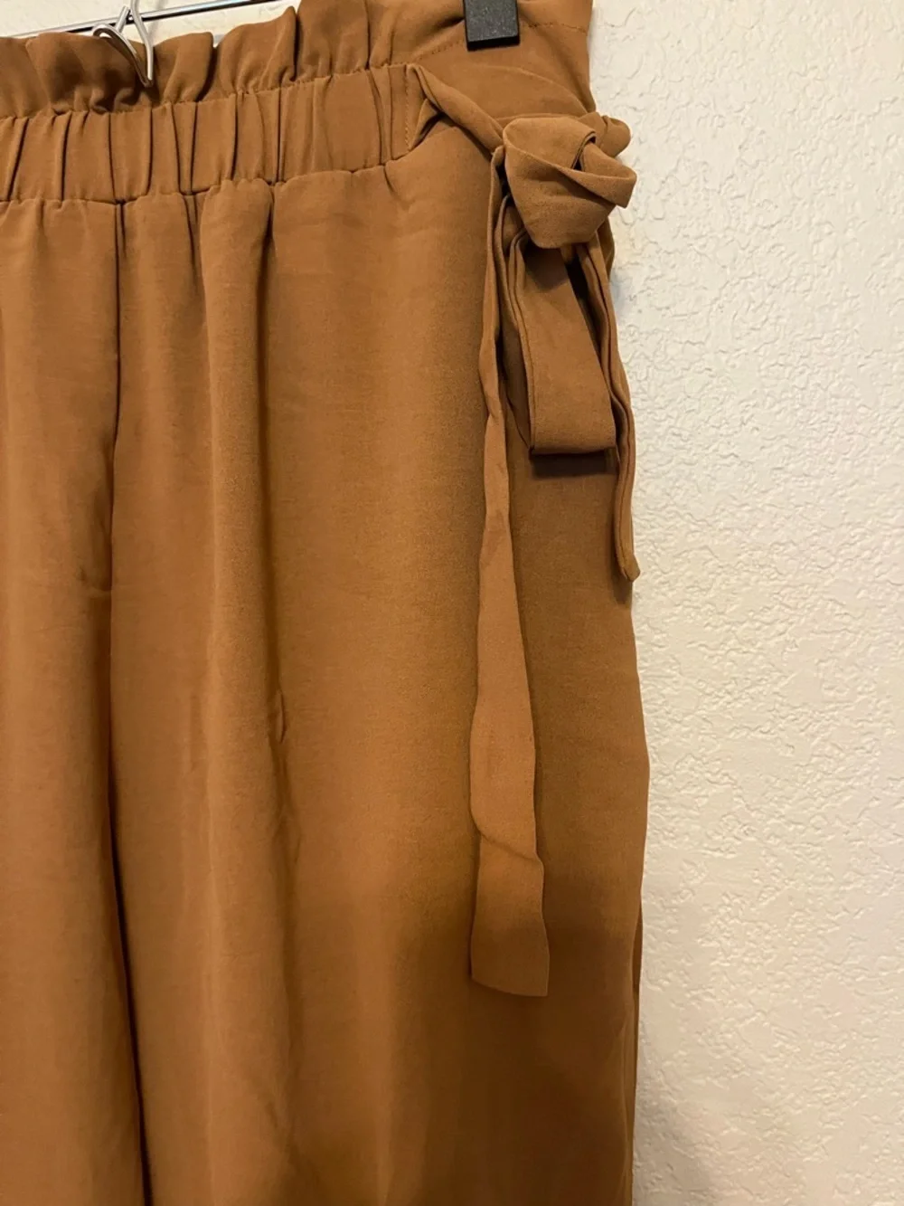 NWT Cupshe Brown Elastic Pants Side Bow-Knot Tie Tapered Legs Size Large